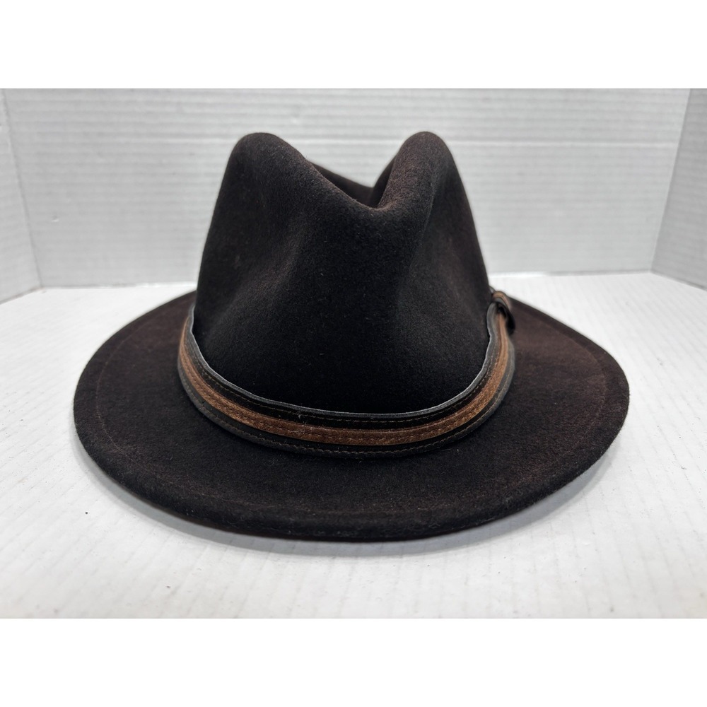 Wigens Lite Felt Packable Fedora Hat Brown Leather Band Made in USA Size 7–7¼‎ L
